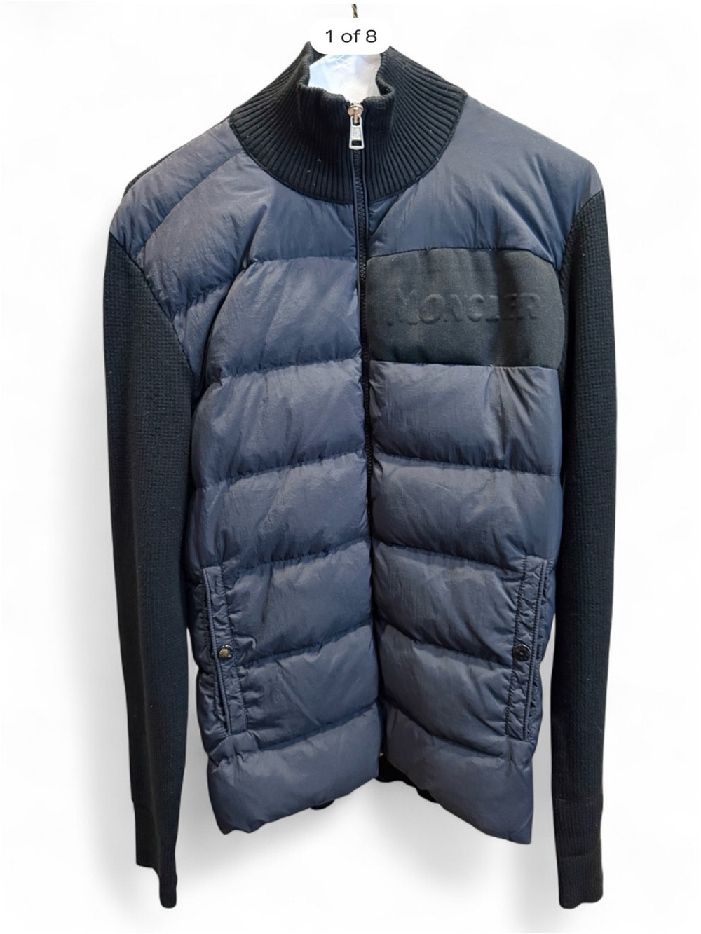 Moncler Navy and Black Quilted Knit-Sleeve Puffer Jacket